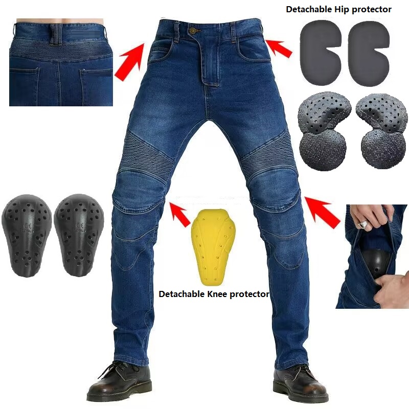 Motorcycle Gear Testing - Men Jeans Embroidery Motorcycle Pants Pantalon